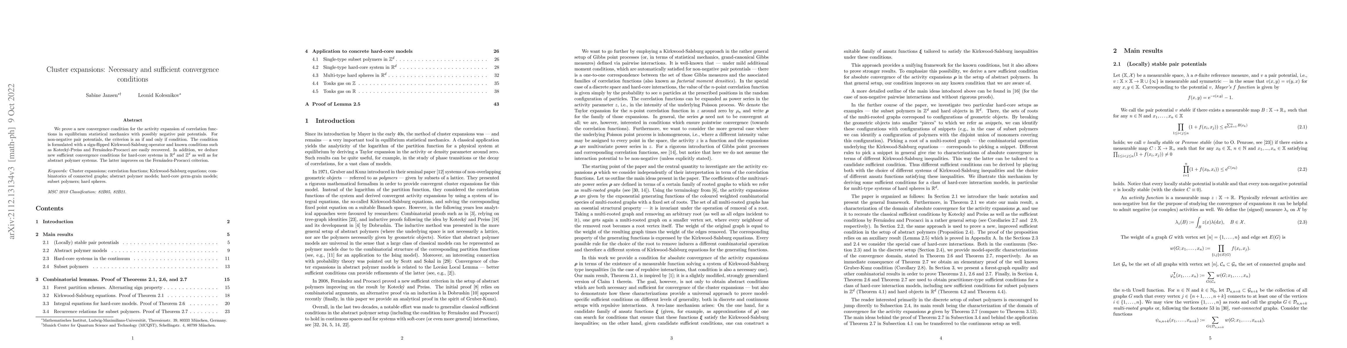 Thumbnail for Cluster expansions: Necessary and sufficient convergence conditions