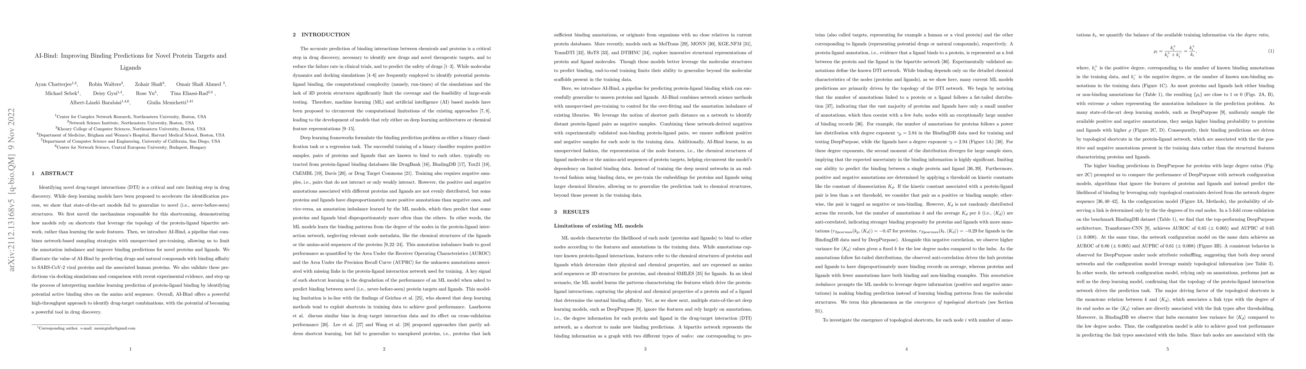 Thumbnail for AI-Bind: Improving Binding Predictions for Novel Protein Targets and
  Ligands