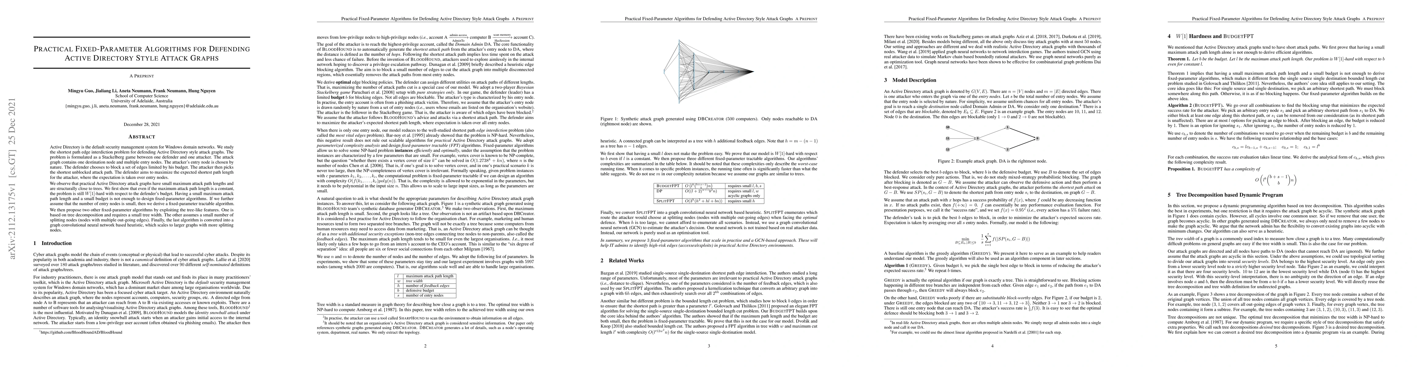 Thumbnail for Practical Fixed-Parameter Algorithms for Defending Active Directory
  Style Attack Graphs