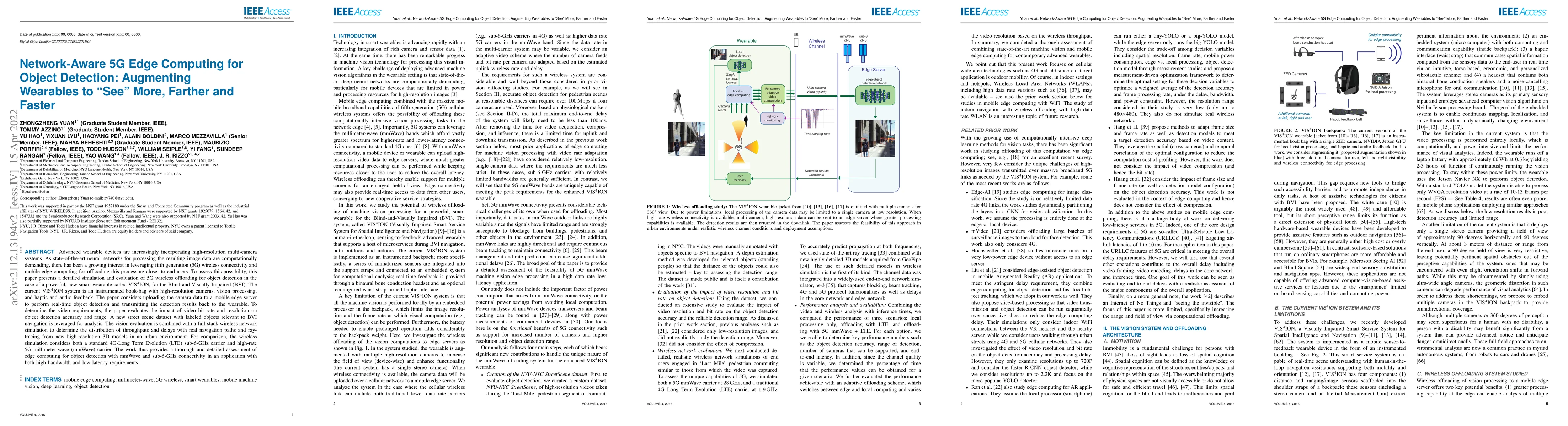 Thumbnail for Network-Aware 5G Edge Computing for Object Detection: Augmenting
  Wearables to "See" More, Farther and Faster