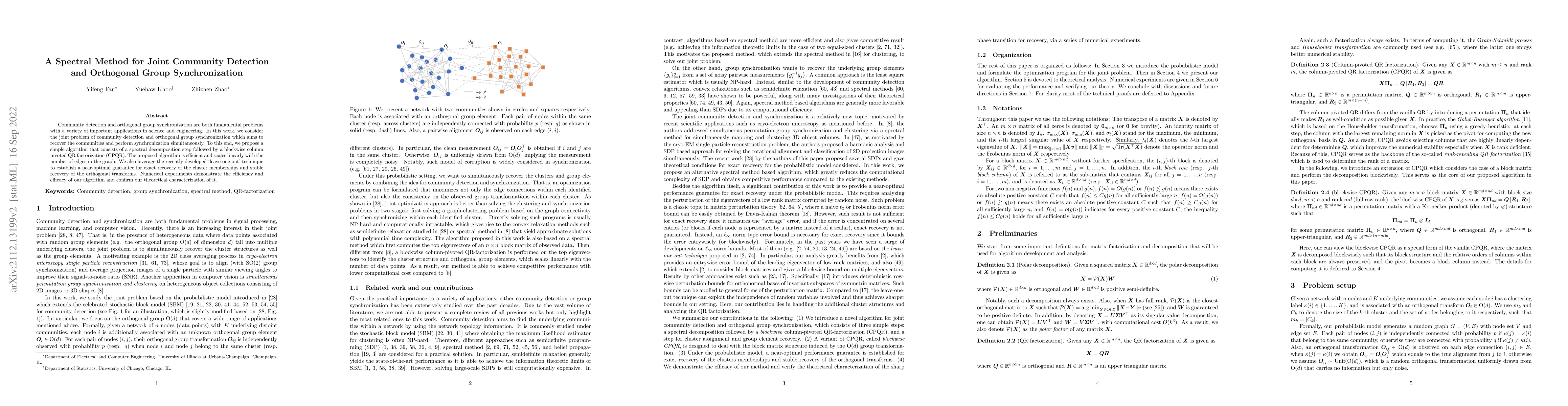 Thumbnail for A Spectral Method for Joint Community Detection and Orthogonal Group
  Synchronization