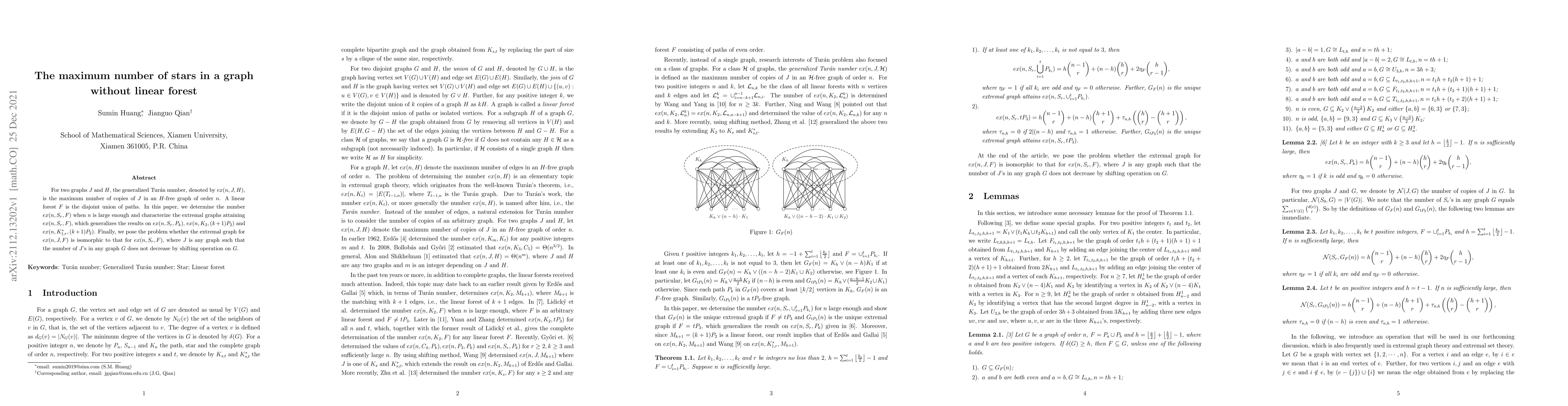 Thumbnail for The maximum number of stars in a graph without linear forest