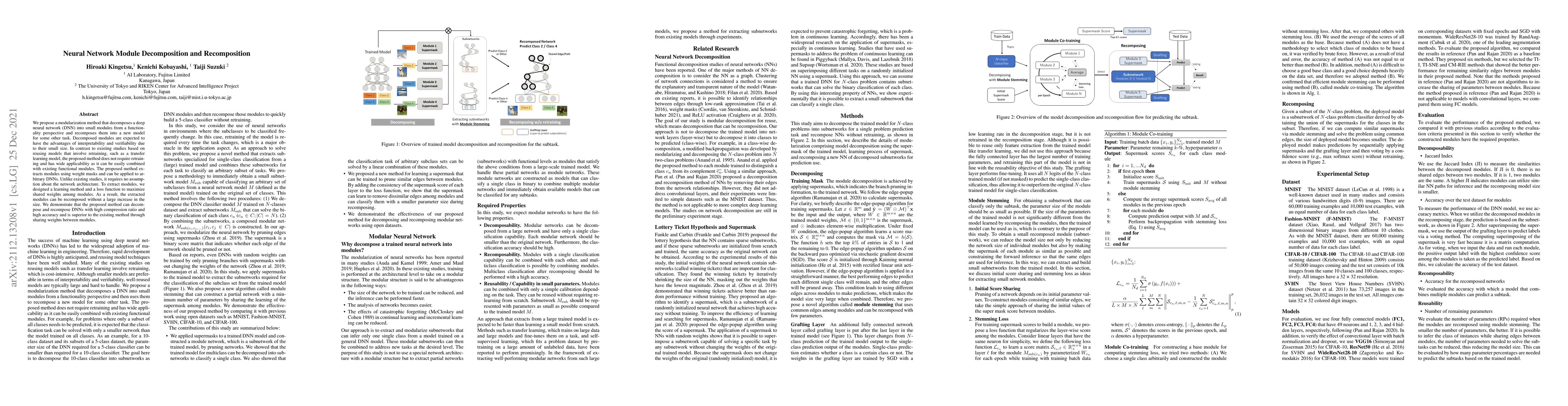 Thumbnail for Neural Network Module Decomposition and Recomposition