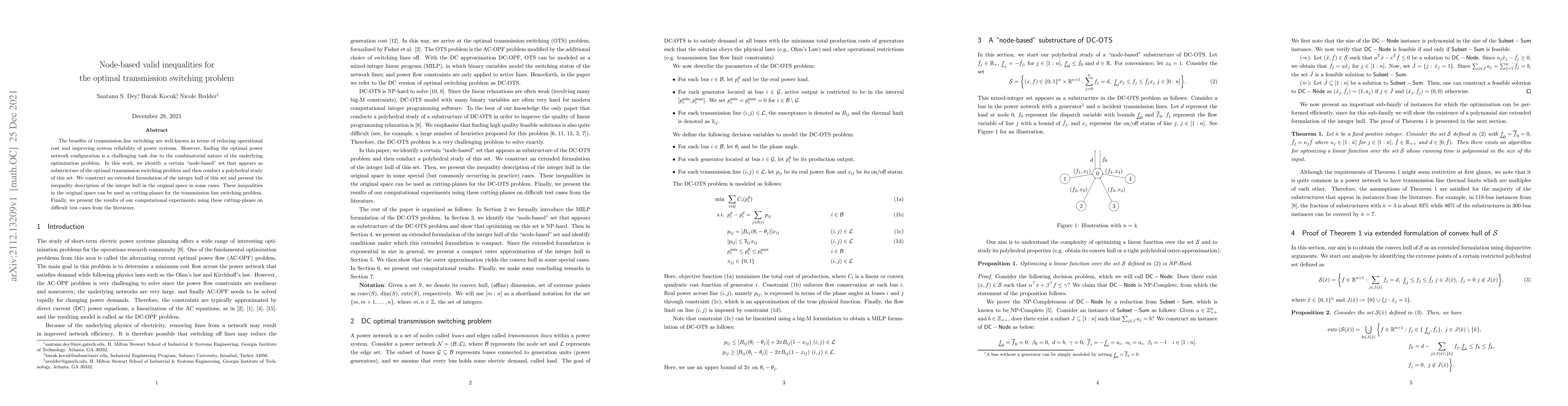 Thumbnail for Node-based valid inequalities for the optimal transmission switching
  problem