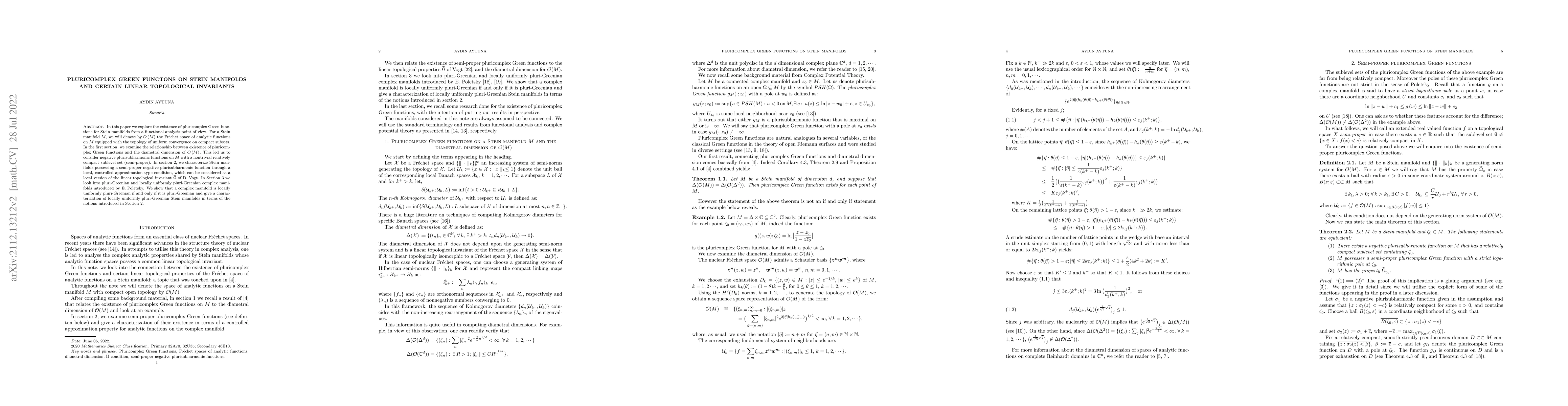 Thumbnail for Pluricomplex Green Functions on Stein Manifolds and Certain Linear
  Topological Invariants