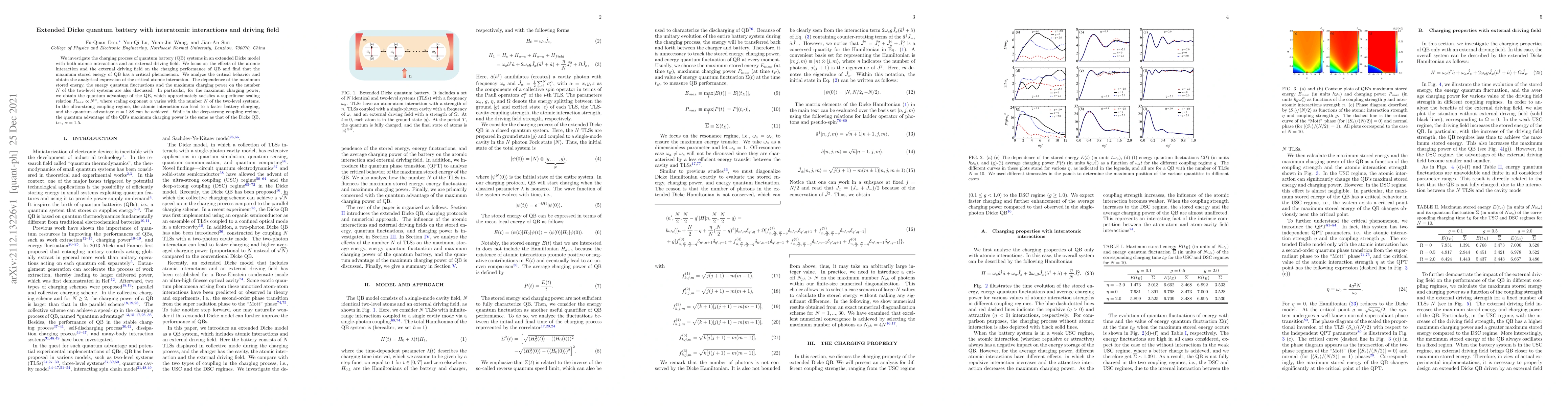Thumbnail for Extended Dicke quantum battery with interatomic interactions and driving
  field