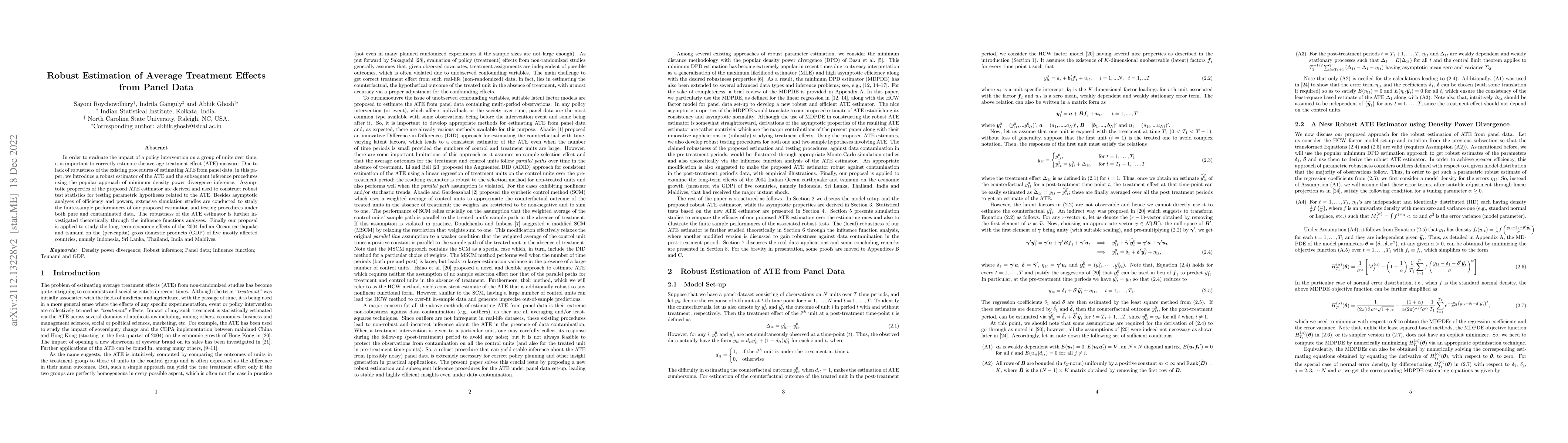 Thumbnail for Robust Estimation of Average Treatment Effects from Panel Data