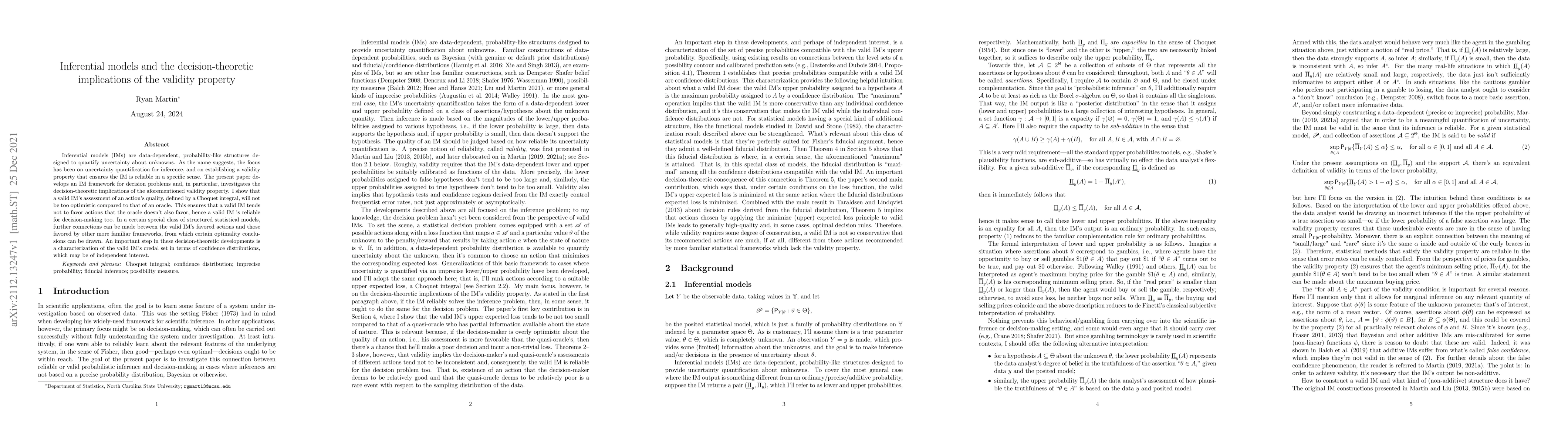 Thumbnail for Inferential models and the decision-theoretic implications of the
  validity property