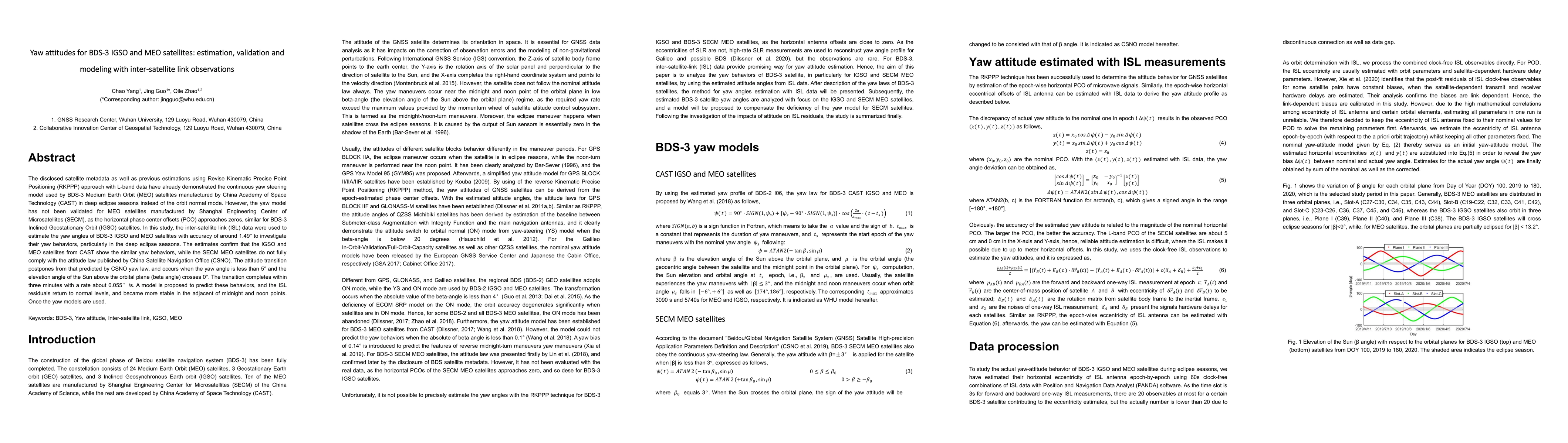 Thumbnail for Yaw attitudes for BDS-3 IGSO and MEO satellites: estimation, validation
  and modeling with inter-satellite link observations