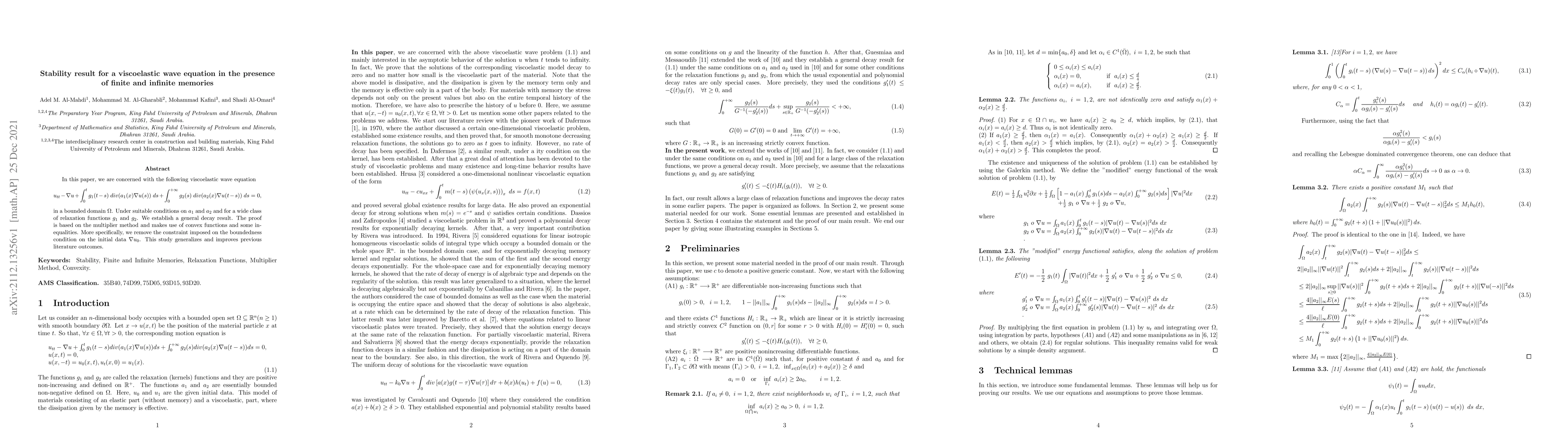 Thumbnail for Stability result for a viscoelastic wave equation in the presence of
  finite and infinite memories
