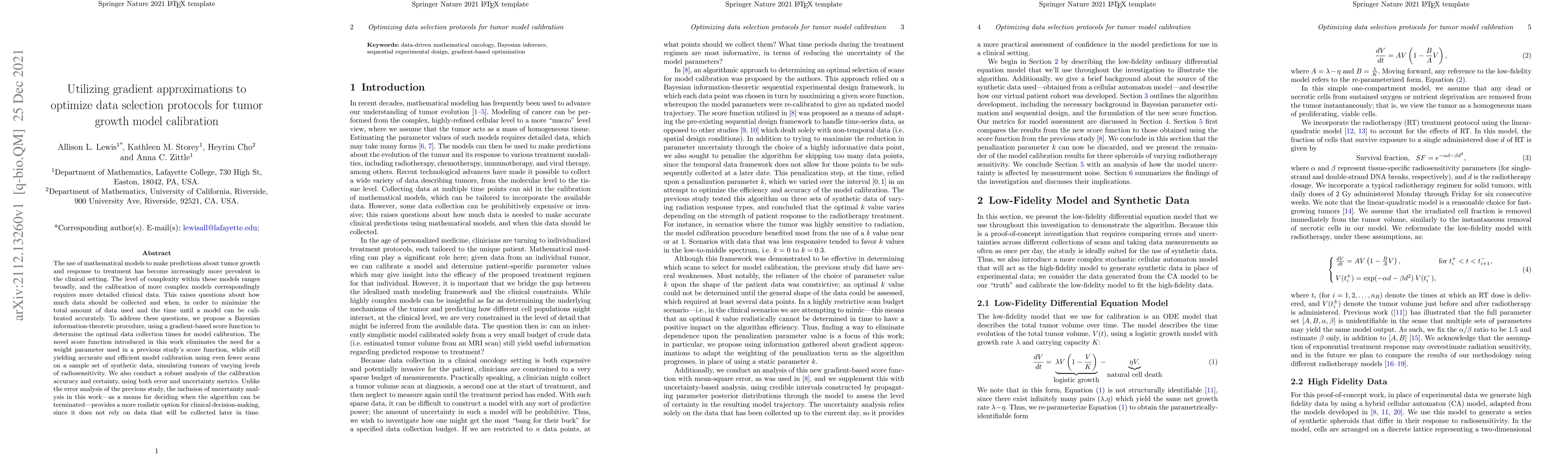 Thumbnail for Utilizing gradient approximations to optimize data selection protocols
  for tumor growth model calibration