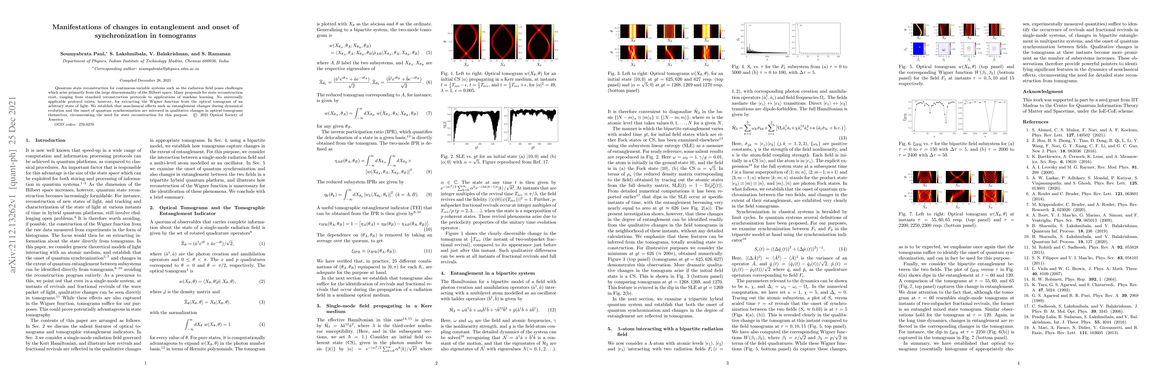 Thumbnail for Manifestations of changes in entanglement and onset of synchronization
  in tomograms