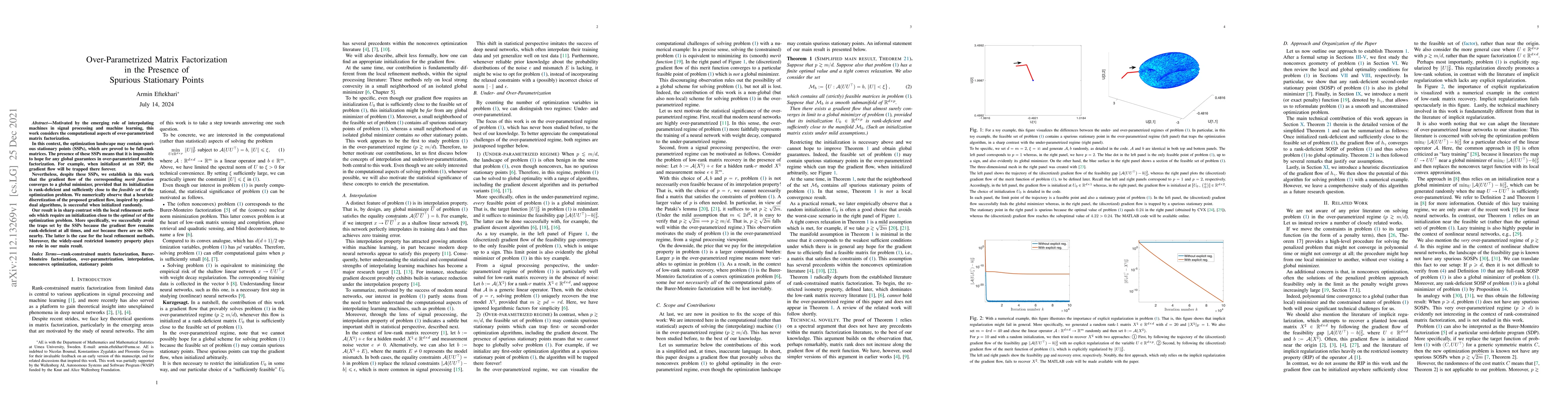 Thumbnail for Over-Parametrized Matrix Factorization in the Presence of Spurious
  Stationary Points