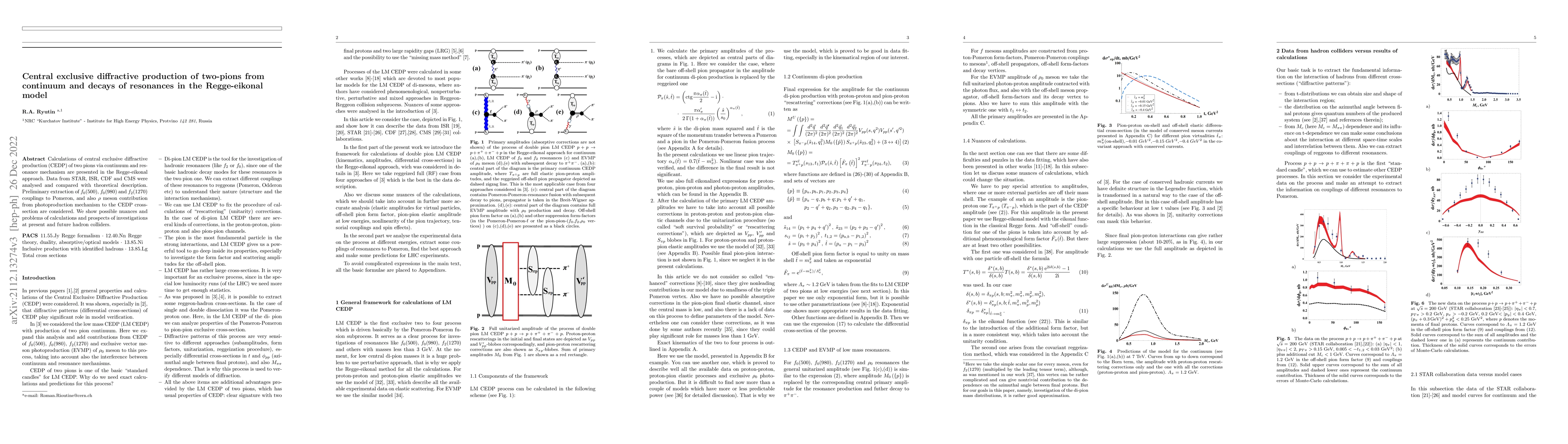 Thumbnail for Central exclusive diffractive production of two-pions from continuum and
  decays of resonances in the Regge-eikonal model