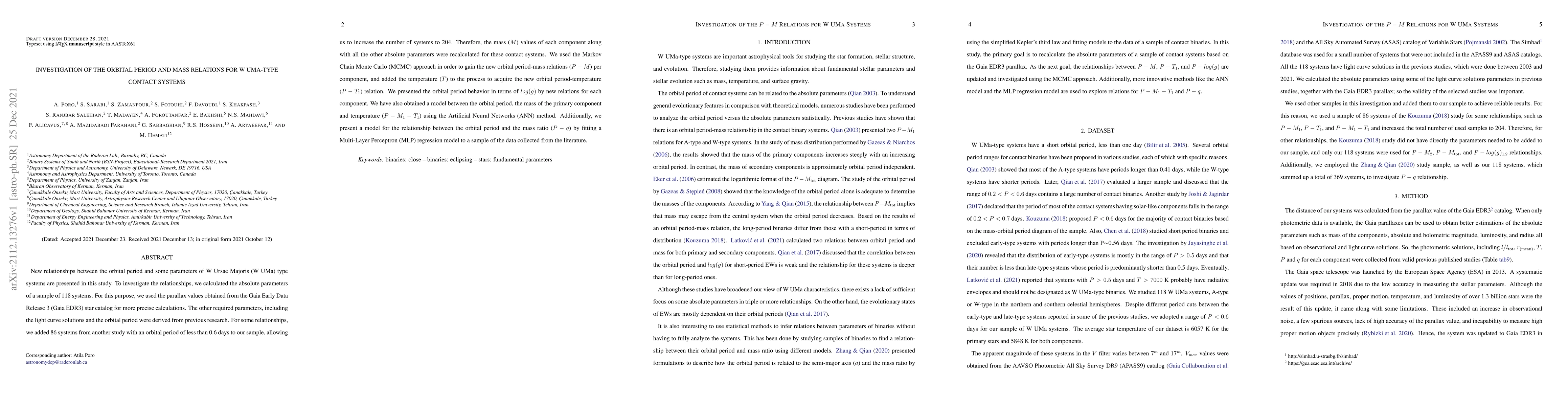 Thumbnail for Investigation of the Orbital Period and Mass Relations for W UMa-type
  Contact Systems