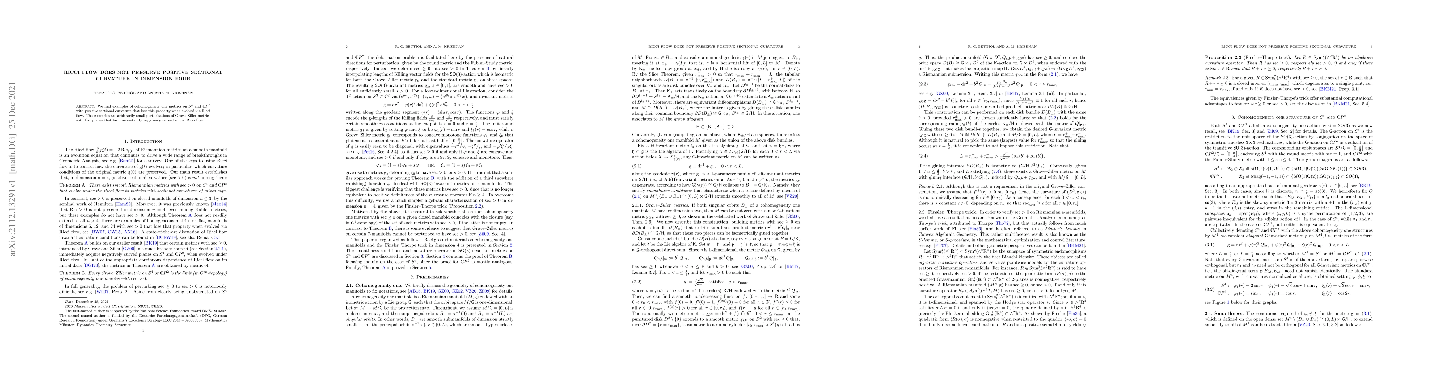 Thumbnail for Ricci flow does not preserve positive sectional curvature in dimension
  four