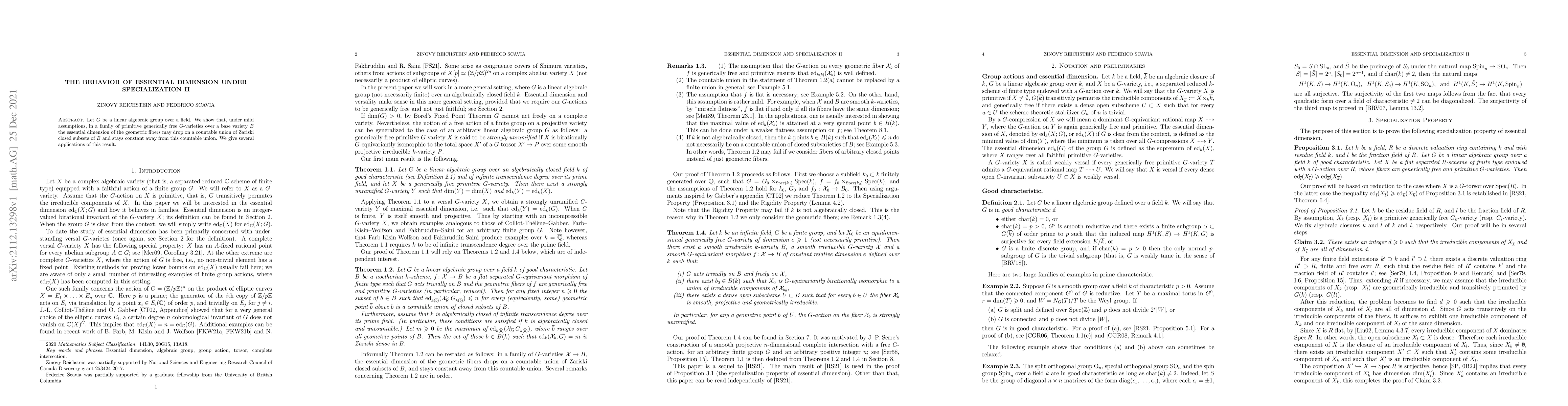 Thumbnail for The behavior of essential dimension under specialization II