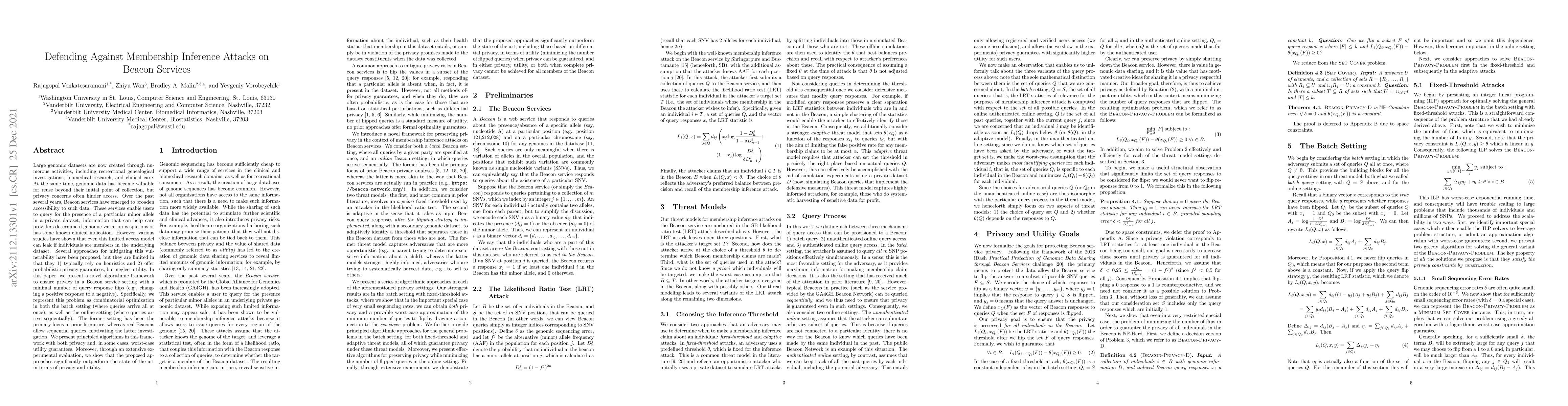 Thumbnail for Defending Against Membership Inference Attacks on Beacon Services