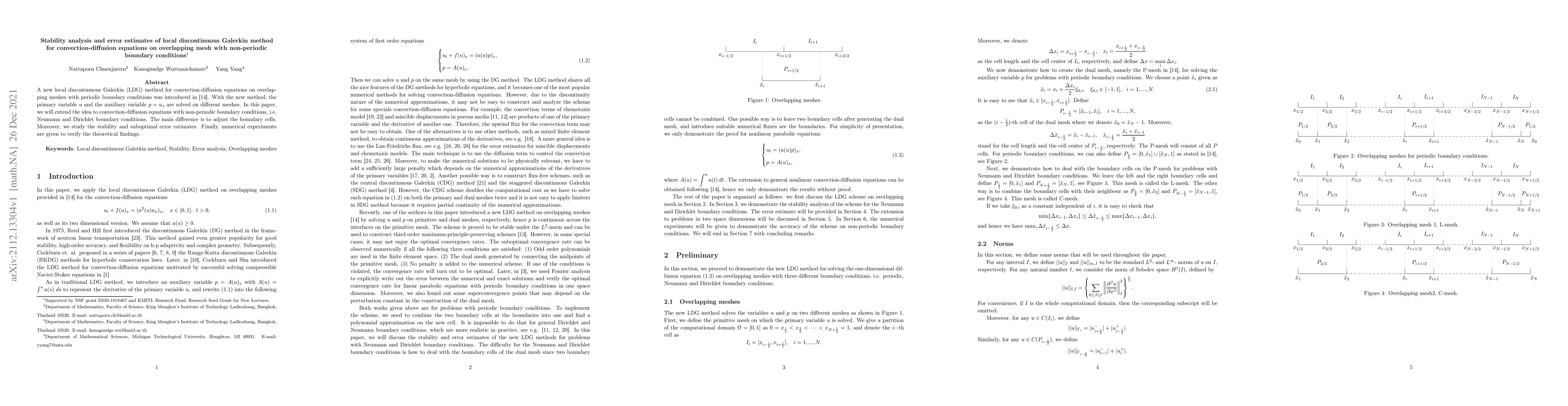 Thumbnail for Stability analysis and error estimates of local discontinuous Galerkin
  method for convection-diffusion equations on overlapping mesh with
  non-periodic boundary conditions