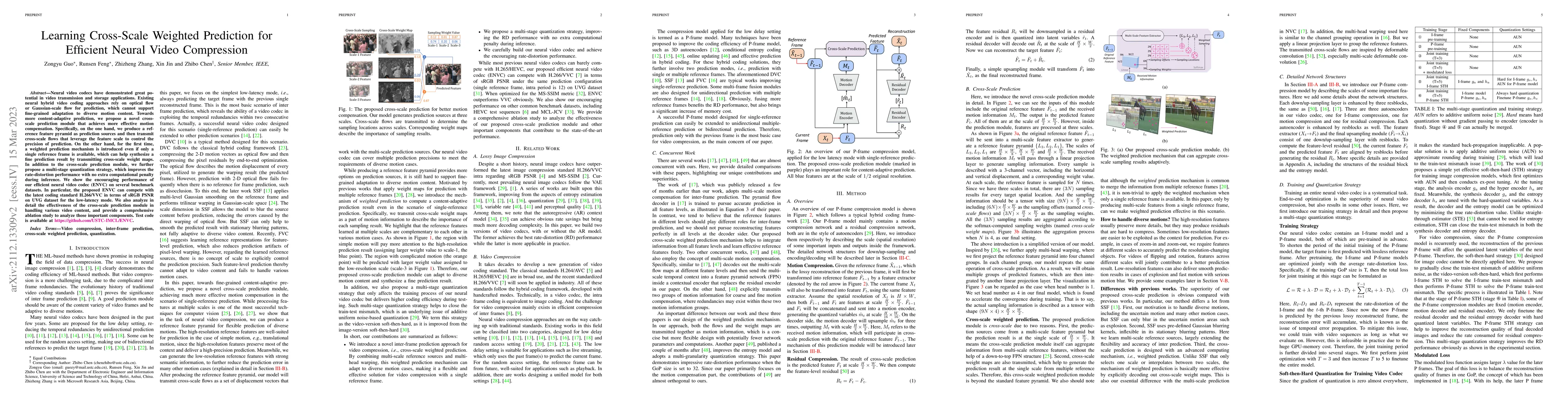 Thumbnail for Learning Cross-Scale Weighted Prediction for Efficient Neural Video
  Compression