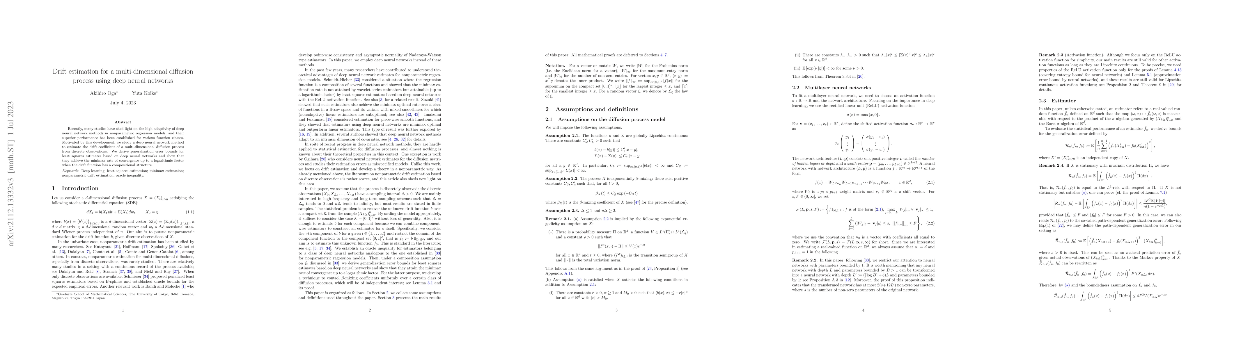 Thumbnail for Drift estimation for a multi-dimensional diffusion process using deep
  neural networks