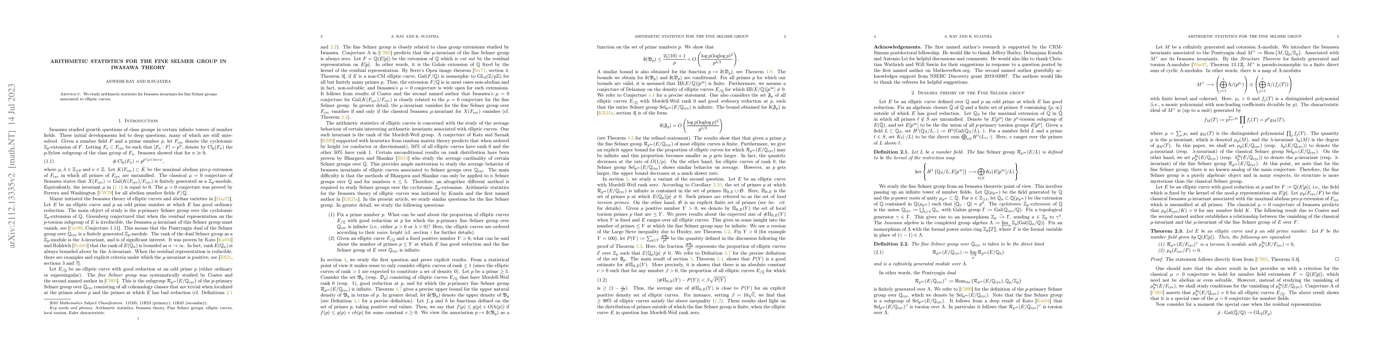Thumbnail for Arithmetic statistics for the Fine Selmer group in Iwasawa theory