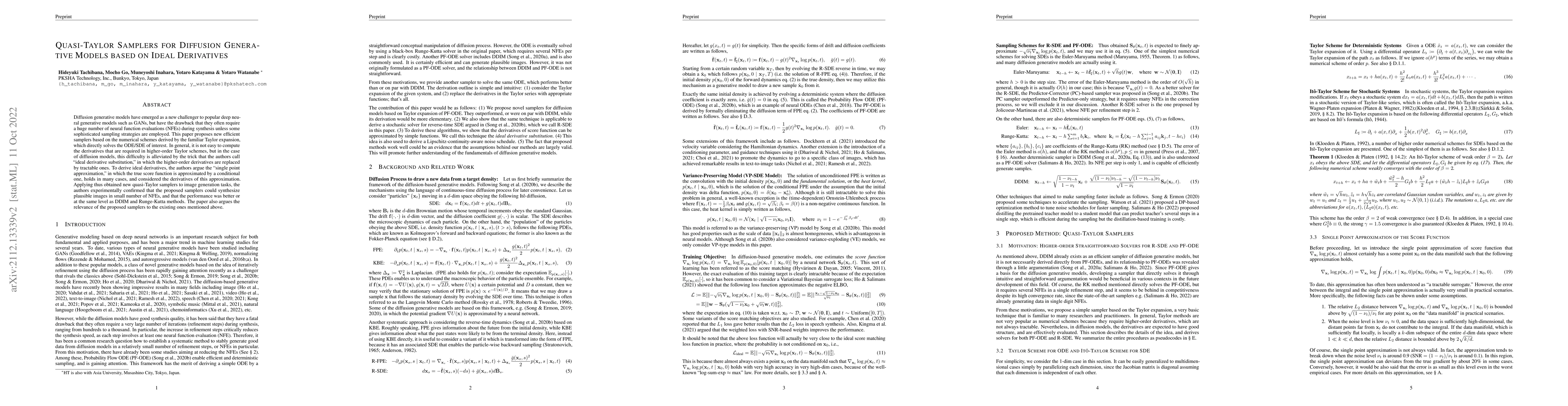 Thumbnail for Quasi-Taylor Samplers for Diffusion Generative Models based on Ideal
  Derivatives