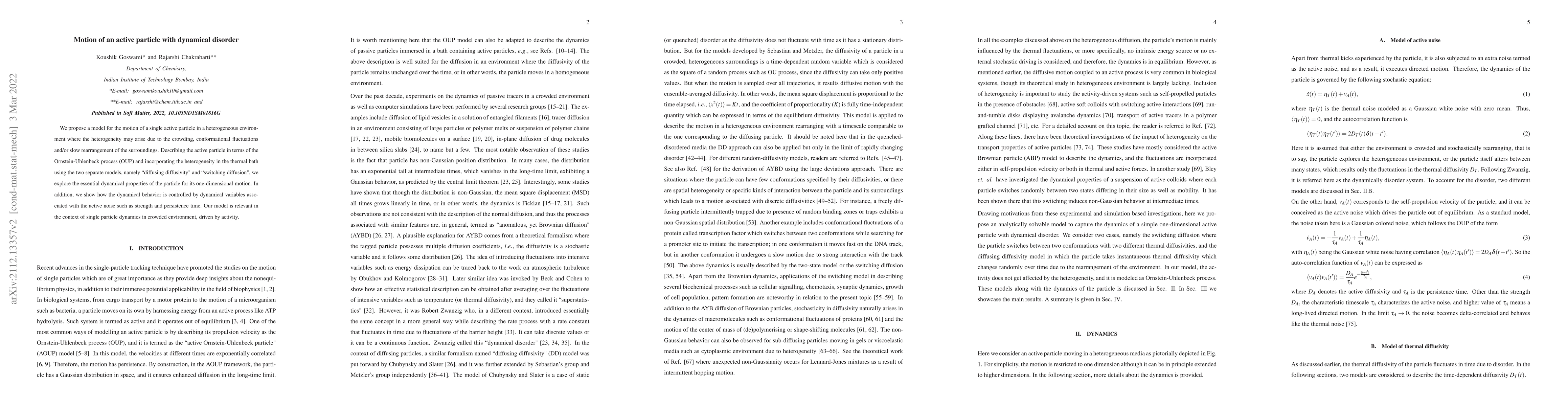 Thumbnail for Motion of an active particle with dynamical disorder