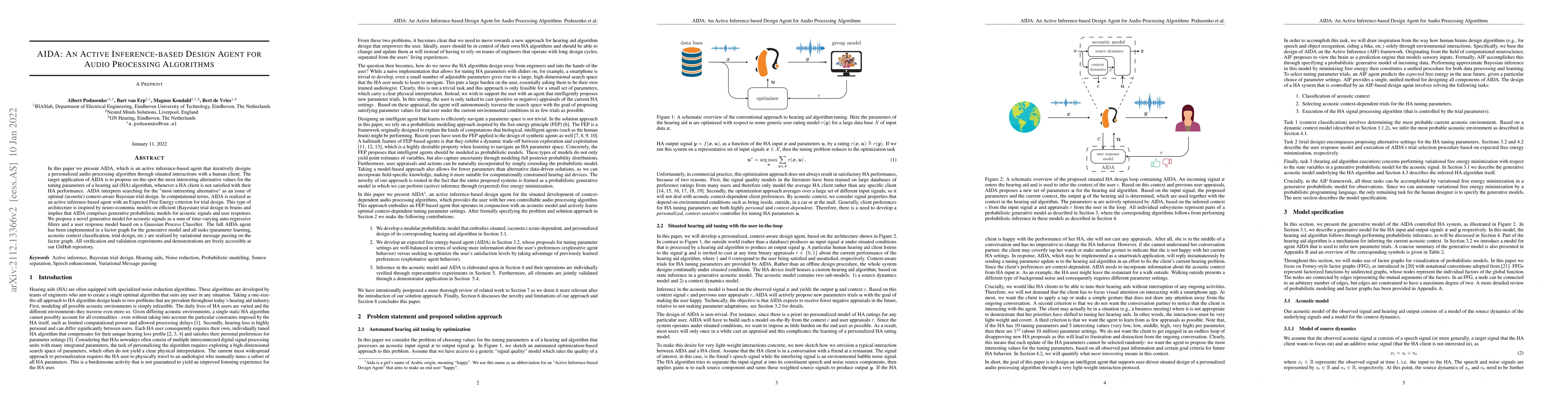 Thumbnail for AIDA: An Active Inference-based Design Agent for Audio Processing
  Algorithms