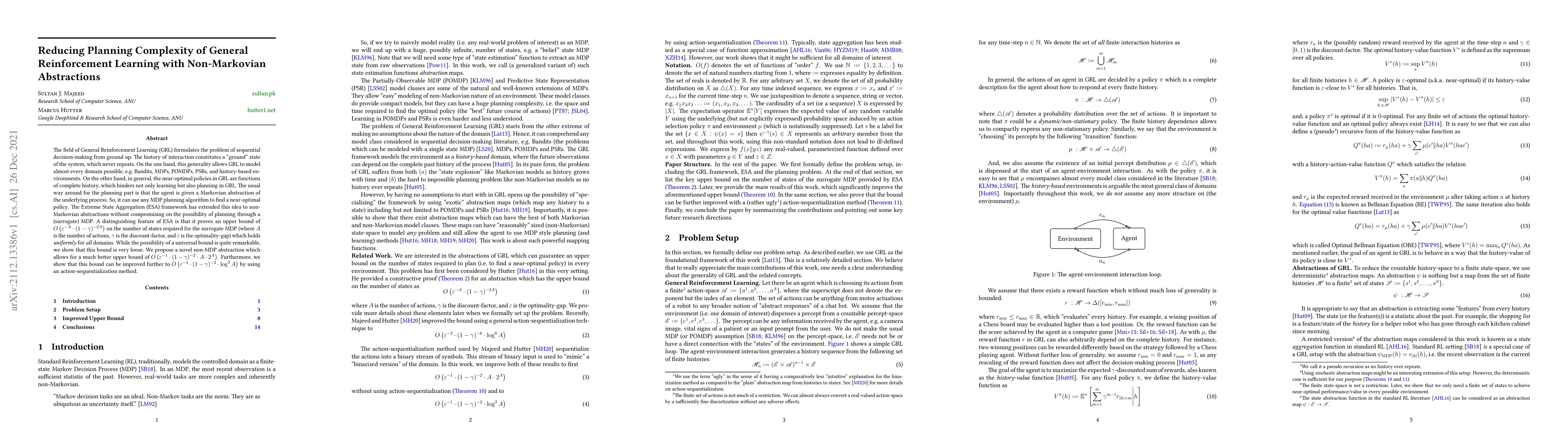 Thumbnail for Reducing Planning Complexity of General Reinforcement Learning with
  Non-Markovian Abstractions