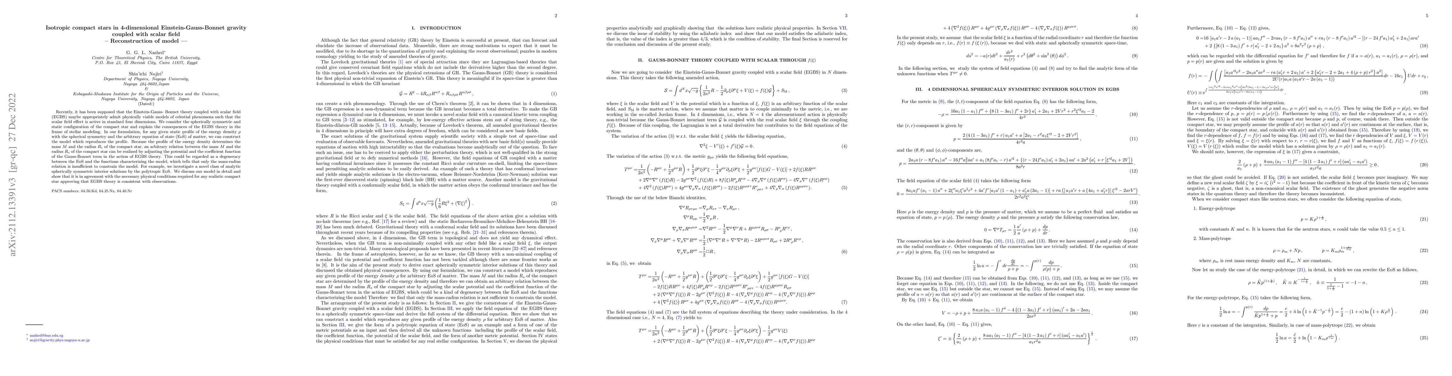 Thumbnail for Isotropic compact stars in 4-dimensional Einstein-Gauss-Bonnet gravity
  coupled with scalar field -- Reconstruction of model