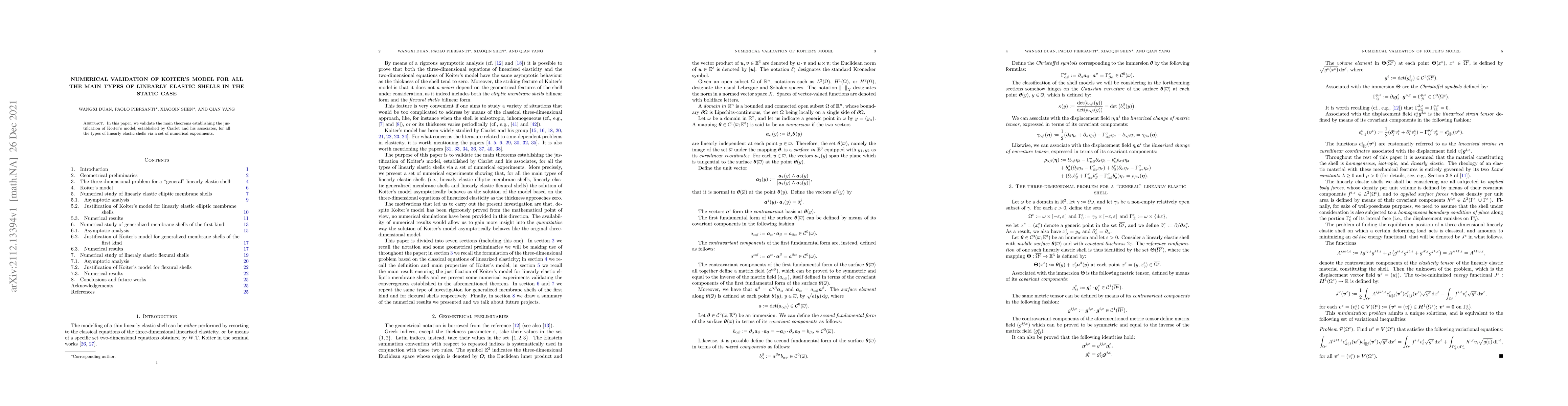 Thumbnail for Numerical validation of Koiter's model for all the main types of
  linearly elastic shells in the static case