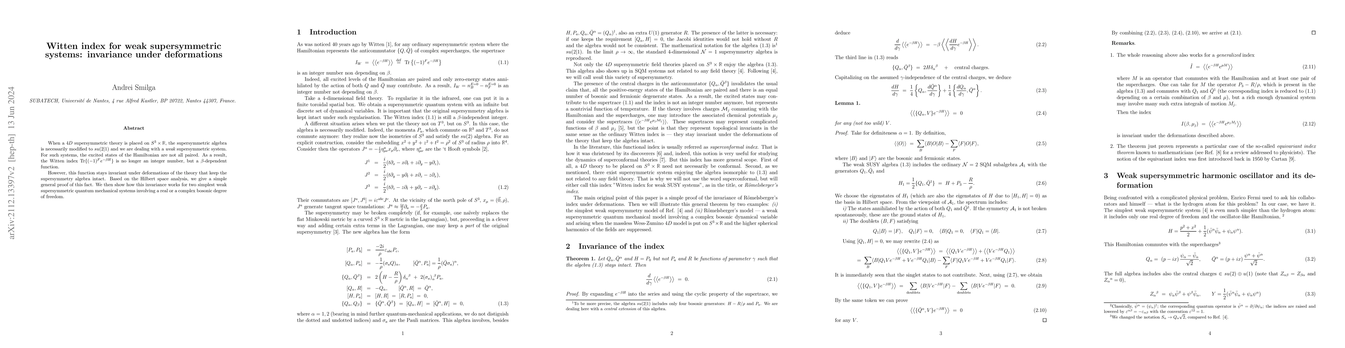 Thumbnail for Witten index for weak supersymmetric systems: invariance under
  deformations