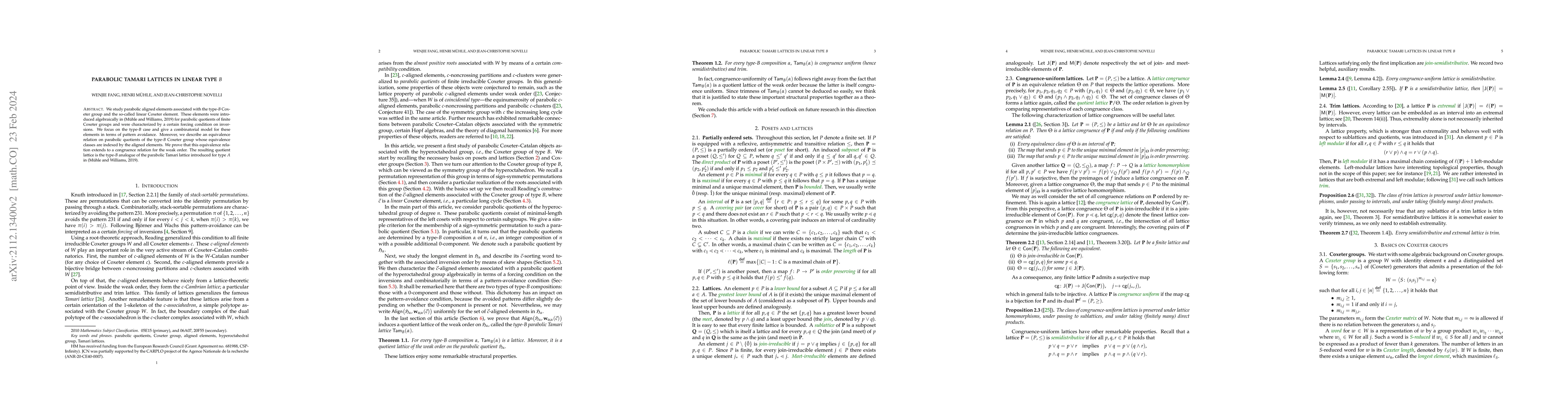 Thumbnail for Parabolic Tamari Lattices in Linear Type B