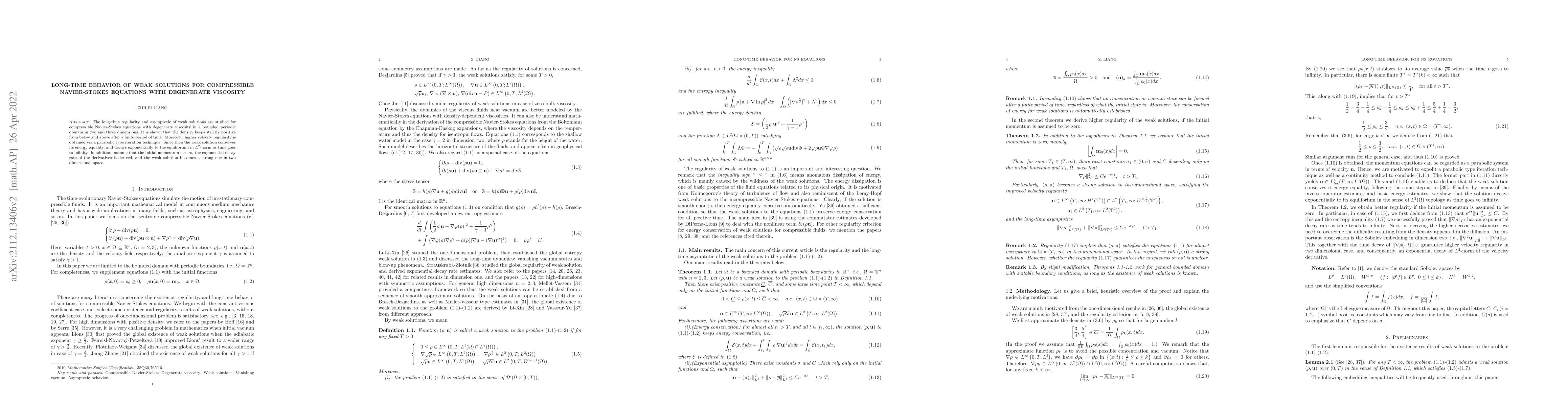 Thumbnail for Long-time behavior of weak solutions for compressible Navier-Stokes
  equations with degenerate viscosity