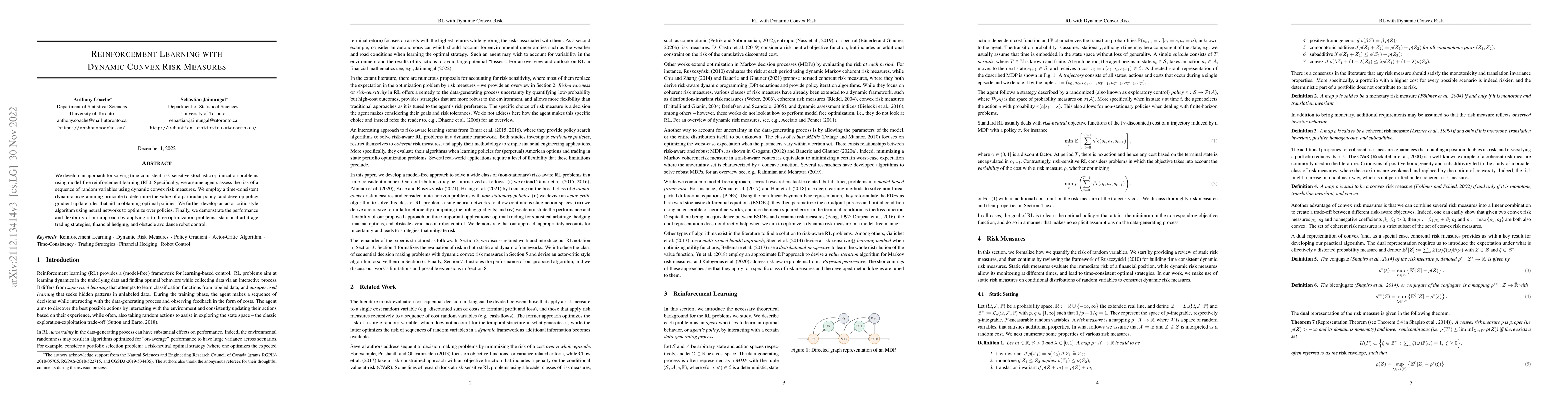 Thumbnail for Reinforcement Learning with Dynamic Convex Risk Measures