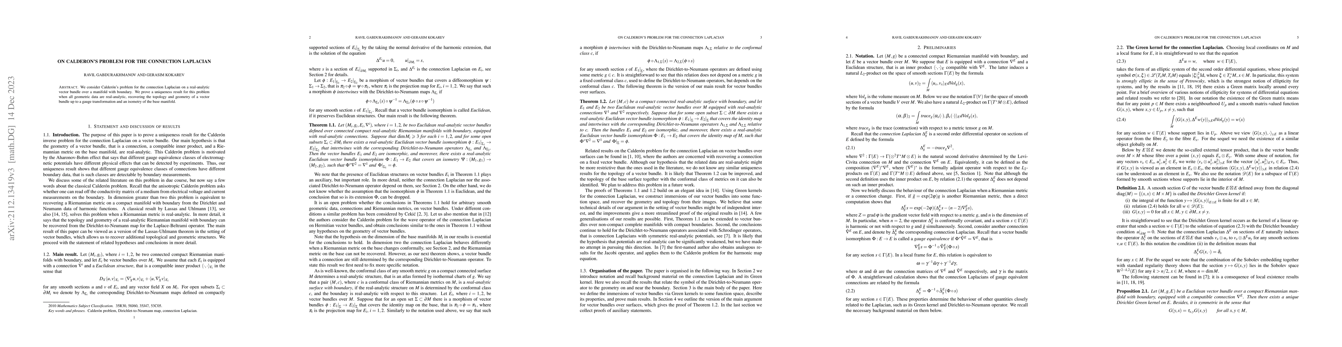 Thumbnail for On Calderon's problem for the connection Laplacian