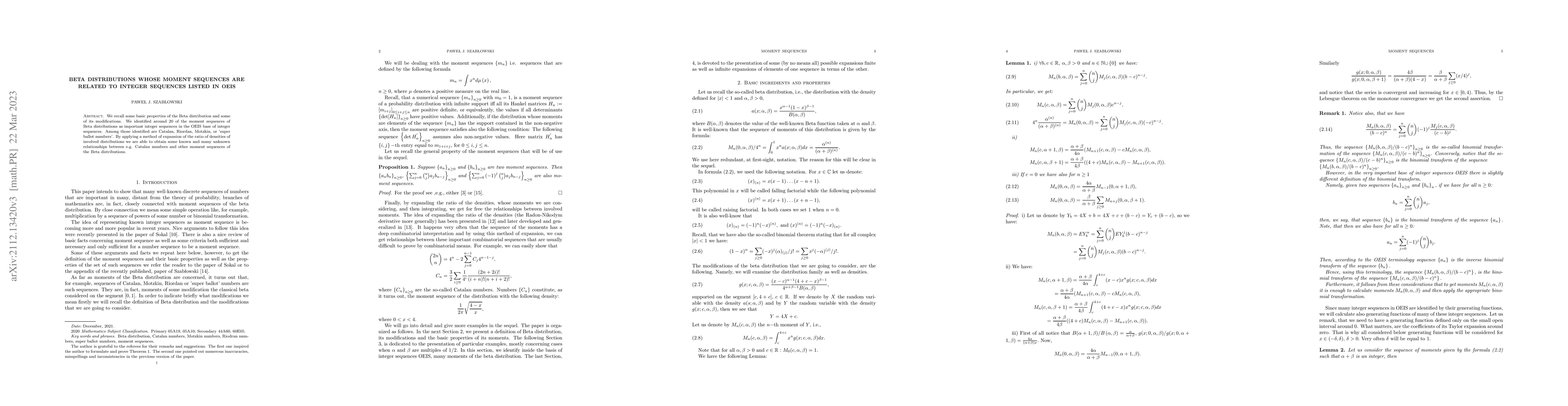 Thumbnail for Moment sequences of Beta distribution