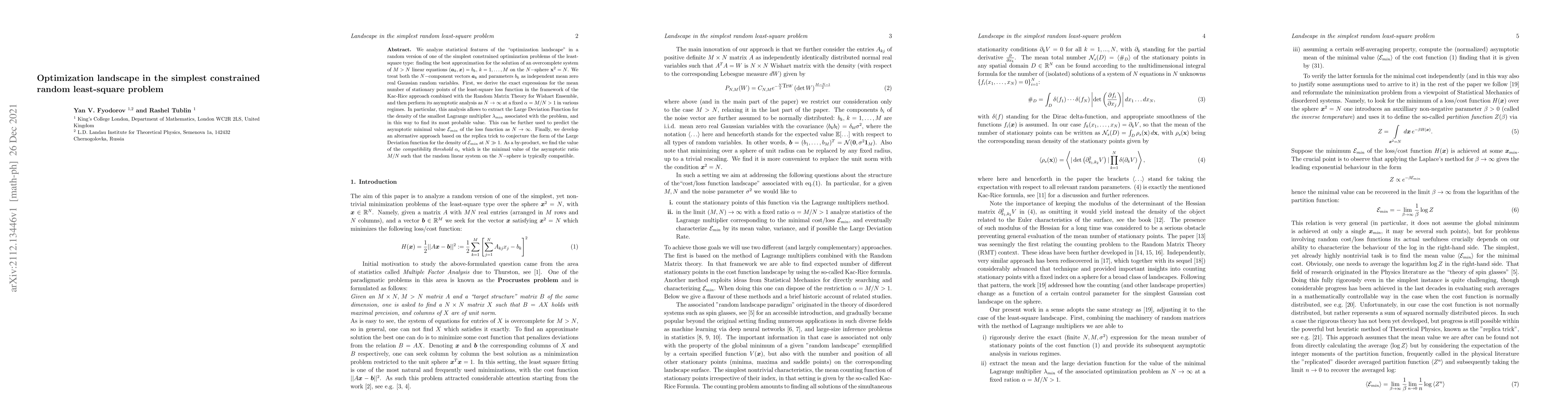 Thumbnail for Optimization landscape in the simplest constrained random least-square
  problem