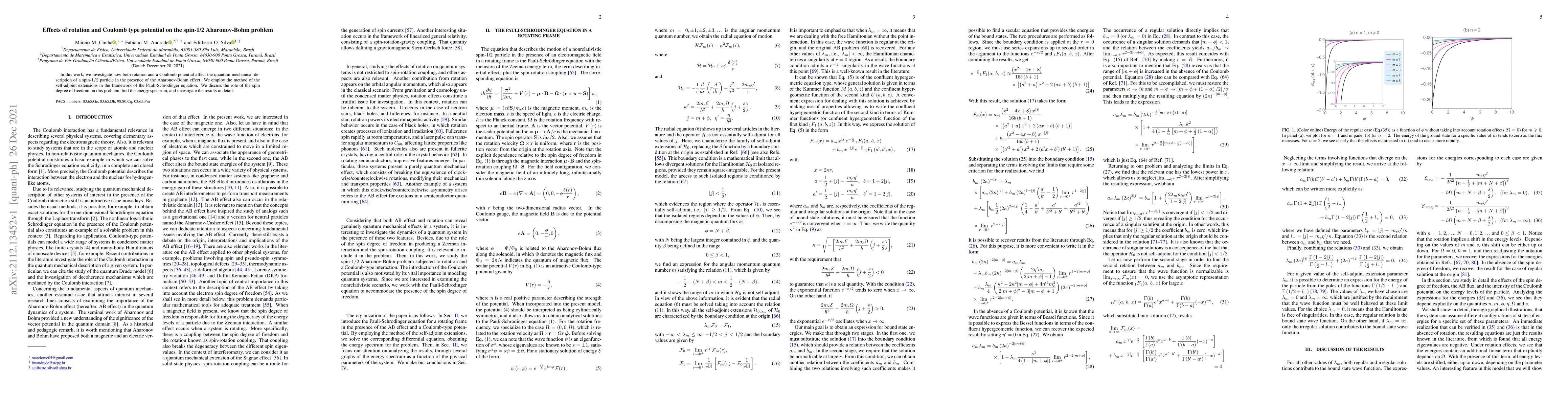 Thumbnail for Effects of rotation and Coulomb type potential on the spin-1/2
  Aharonov-Bohm problem