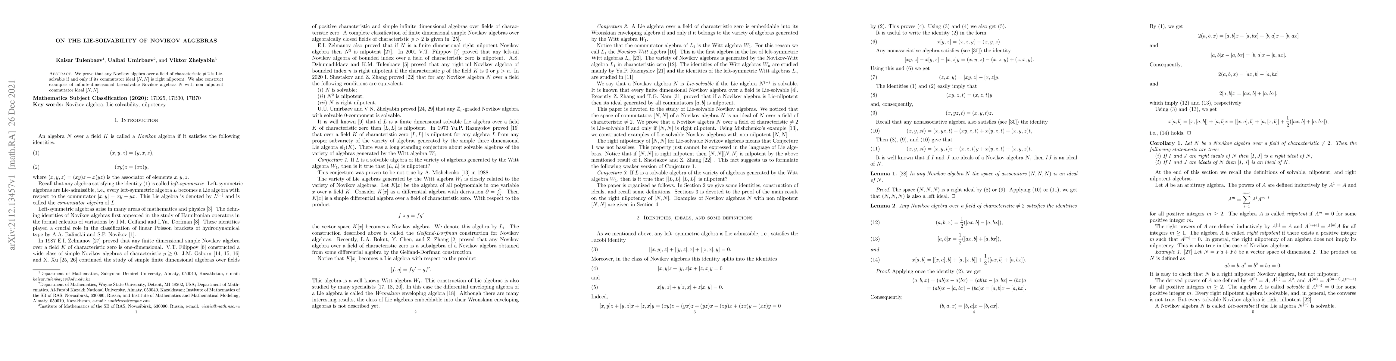 Thumbnail for On the Lie-solvability of Novikov algebras