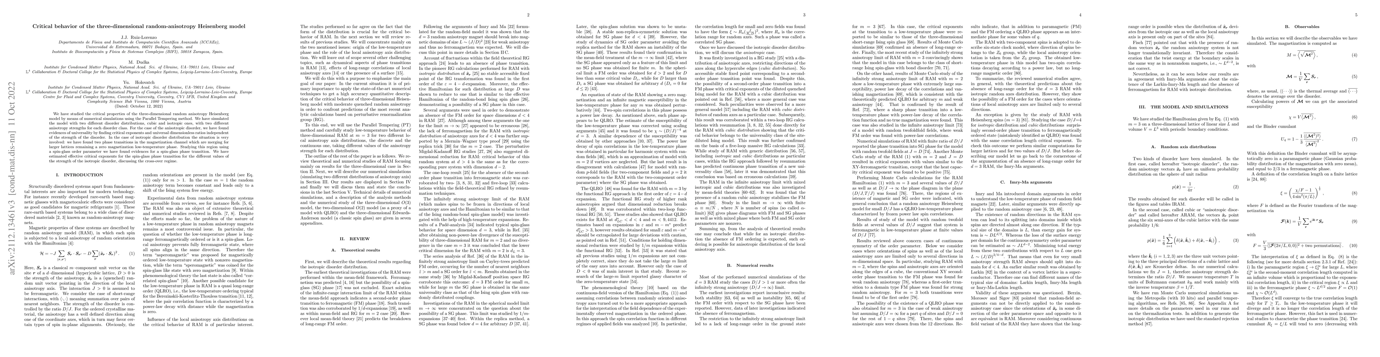 Thumbnail for Critical Behavior of the Three-Dimensional Random Anisotropy Heisenberg
  Model