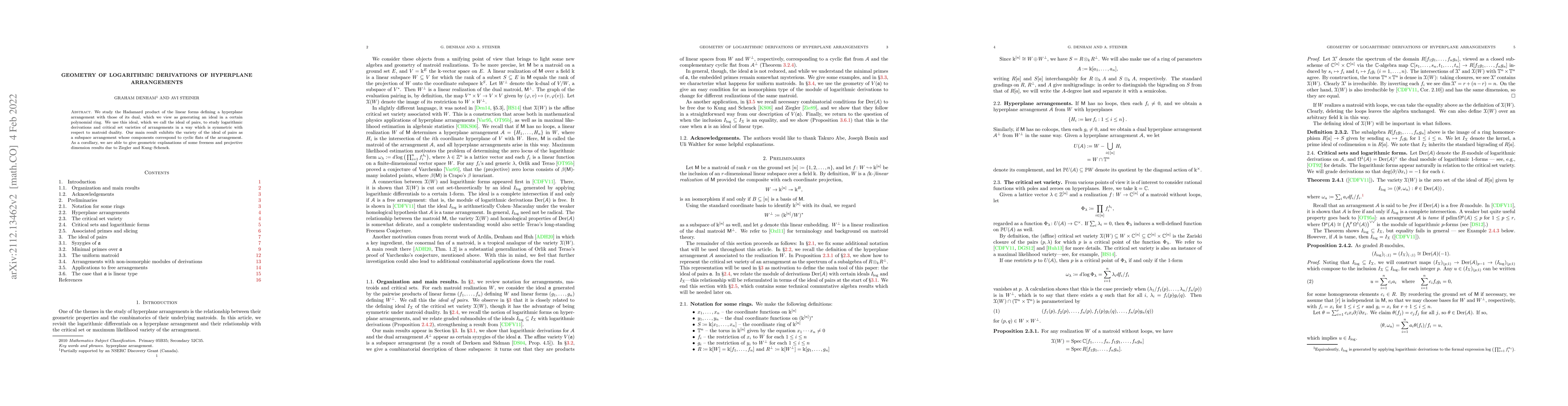 Thumbnail for Geometry of logarithmic derivations of hyperplane arrangements