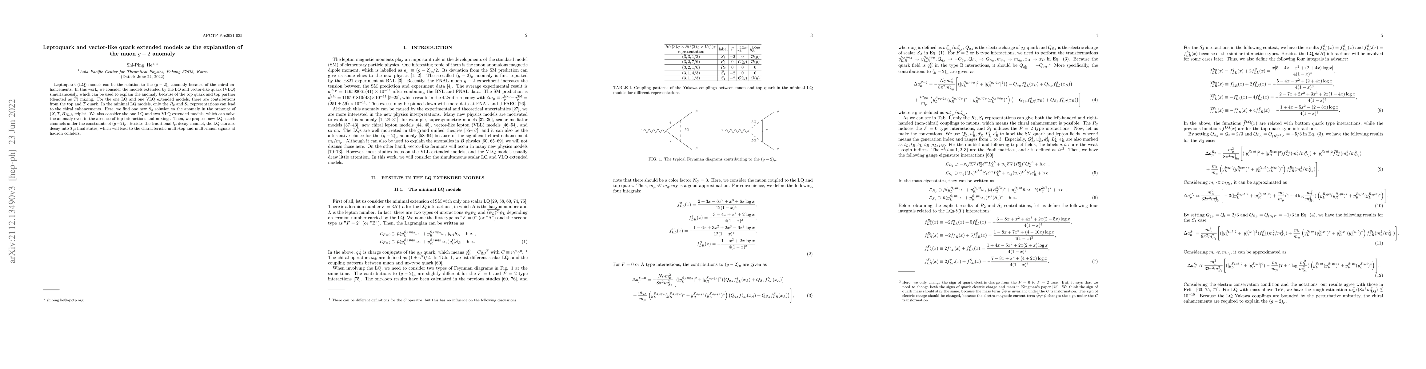 Thumbnail for Leptoquark and vector-like quark extended models as the explanation of
  the muon $g-2$ anomaly