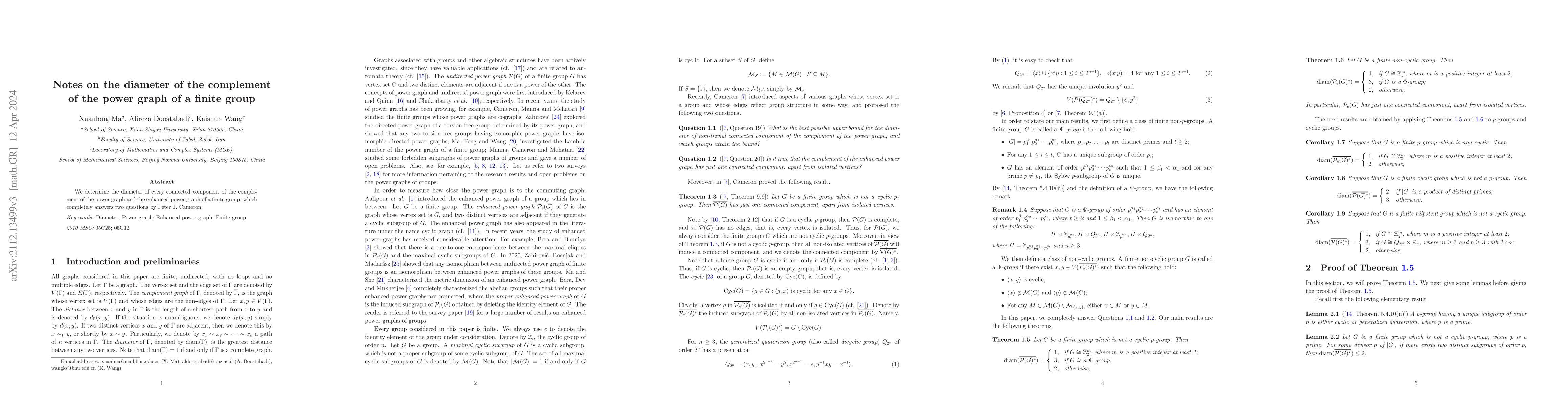 Thumbnail for Notes on the diameter of the complement of the power graph of a finite
  group