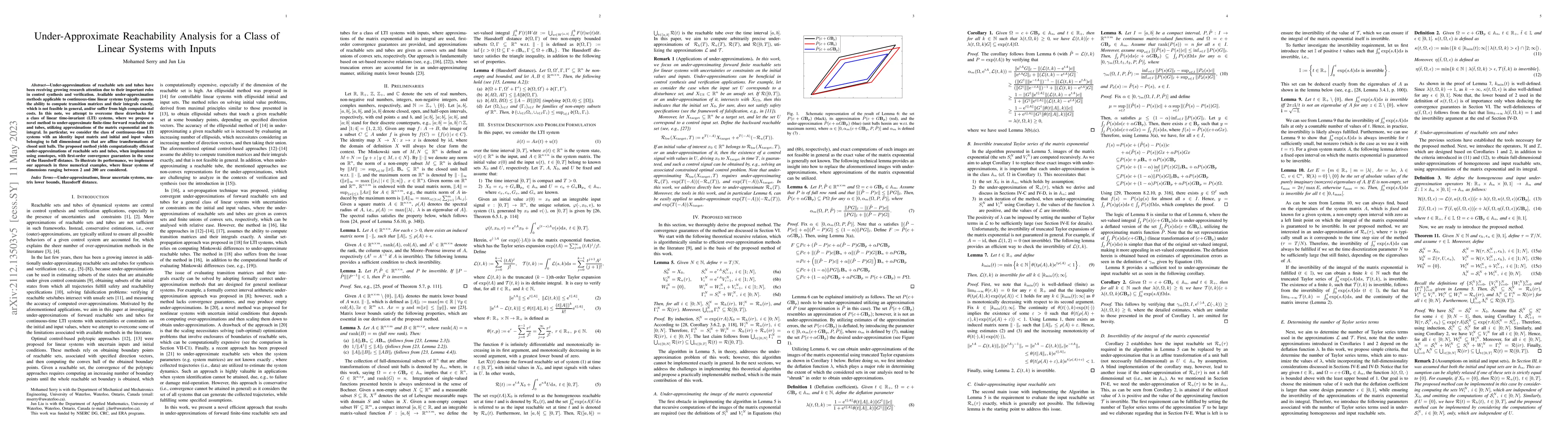 Thumbnail for Under-Approximate Reachability Analysis for a Class of Linear Systems
  with Inputs