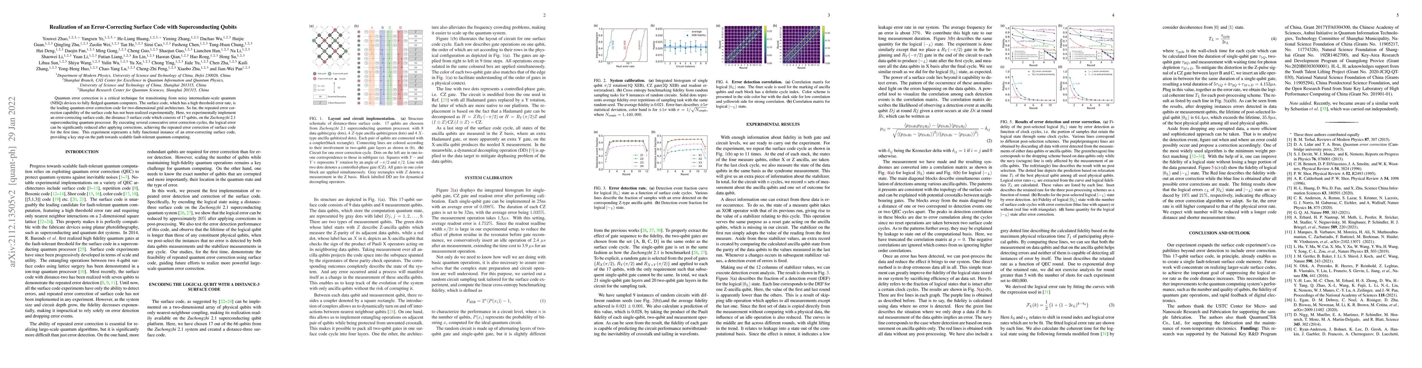 Thumbnail for Realization of an Error-Correcting Surface Code with Superconducting
  Qubits