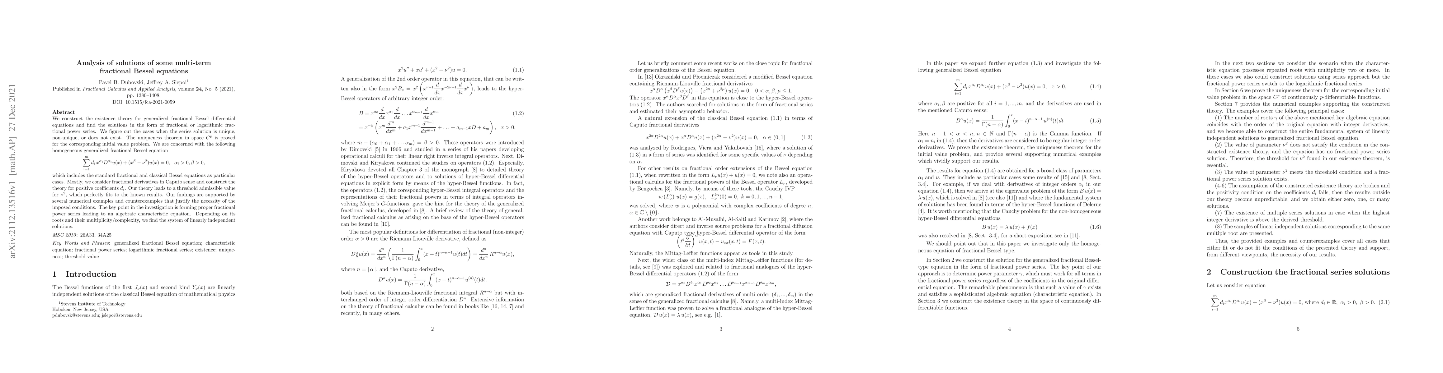 Thumbnail for Analysis of solutions of some multi-term fractional Bessel equations