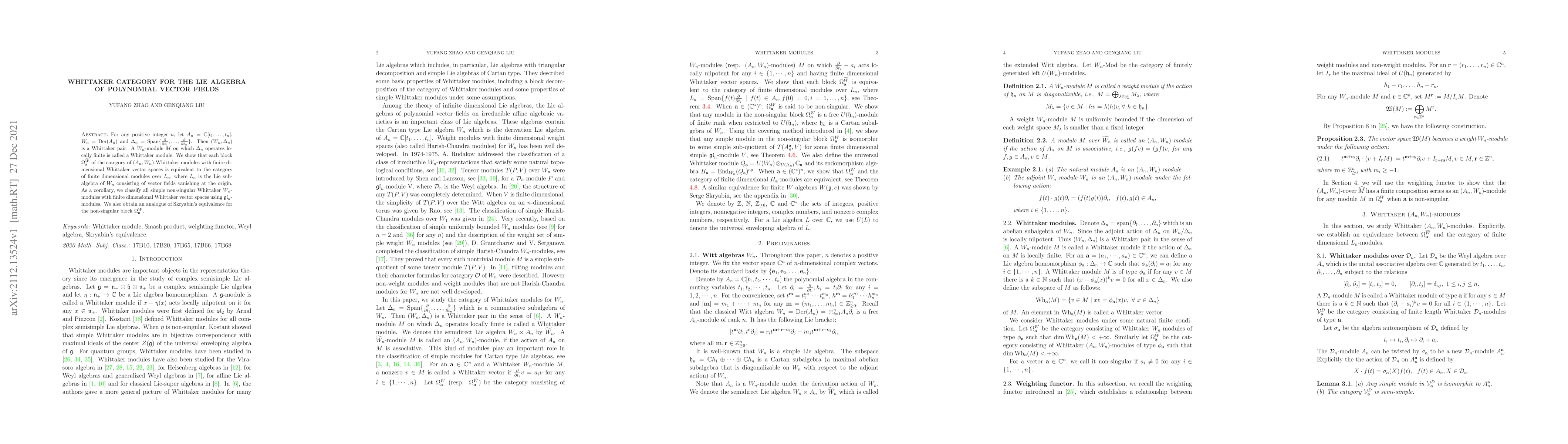 Thumbnail for Whittaker category for the Lie algebra of polynomial vector fields