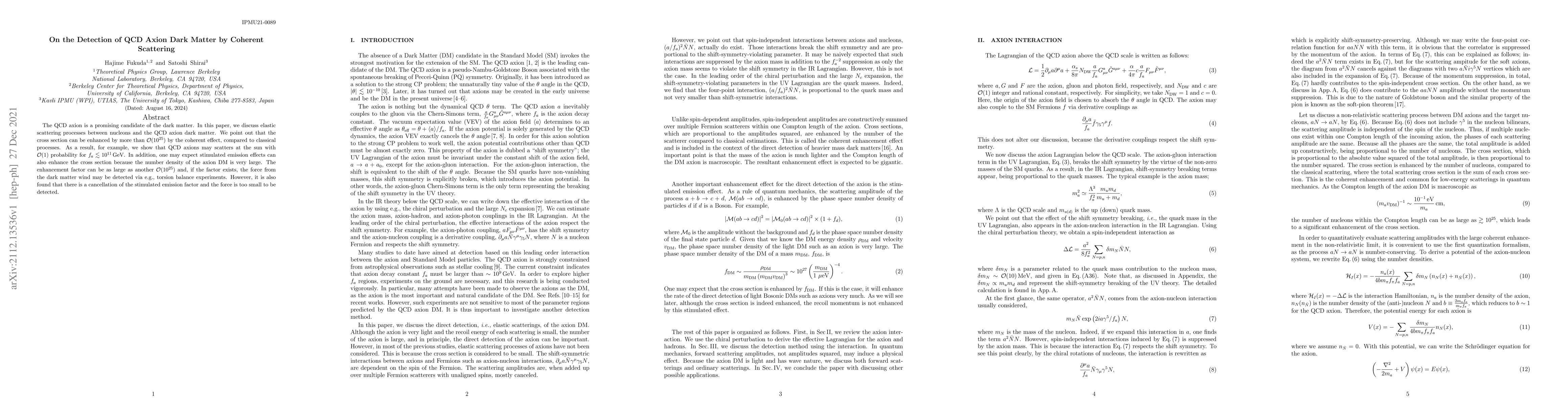 Thumbnail for On the Detection of QCD Axion Dark Matter by Coherent Scattering